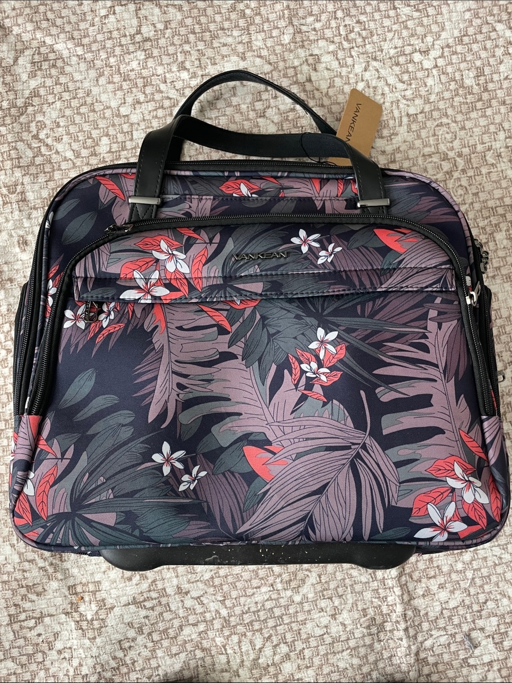 Men's Floral Travel Tote Bag in Navy and Coral